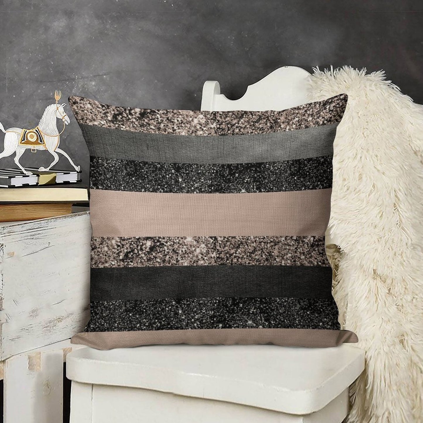 Blush Glam Stripes #2 (Photo of Glitter Only - Not Reflective) Linen Throw Pillow Cover