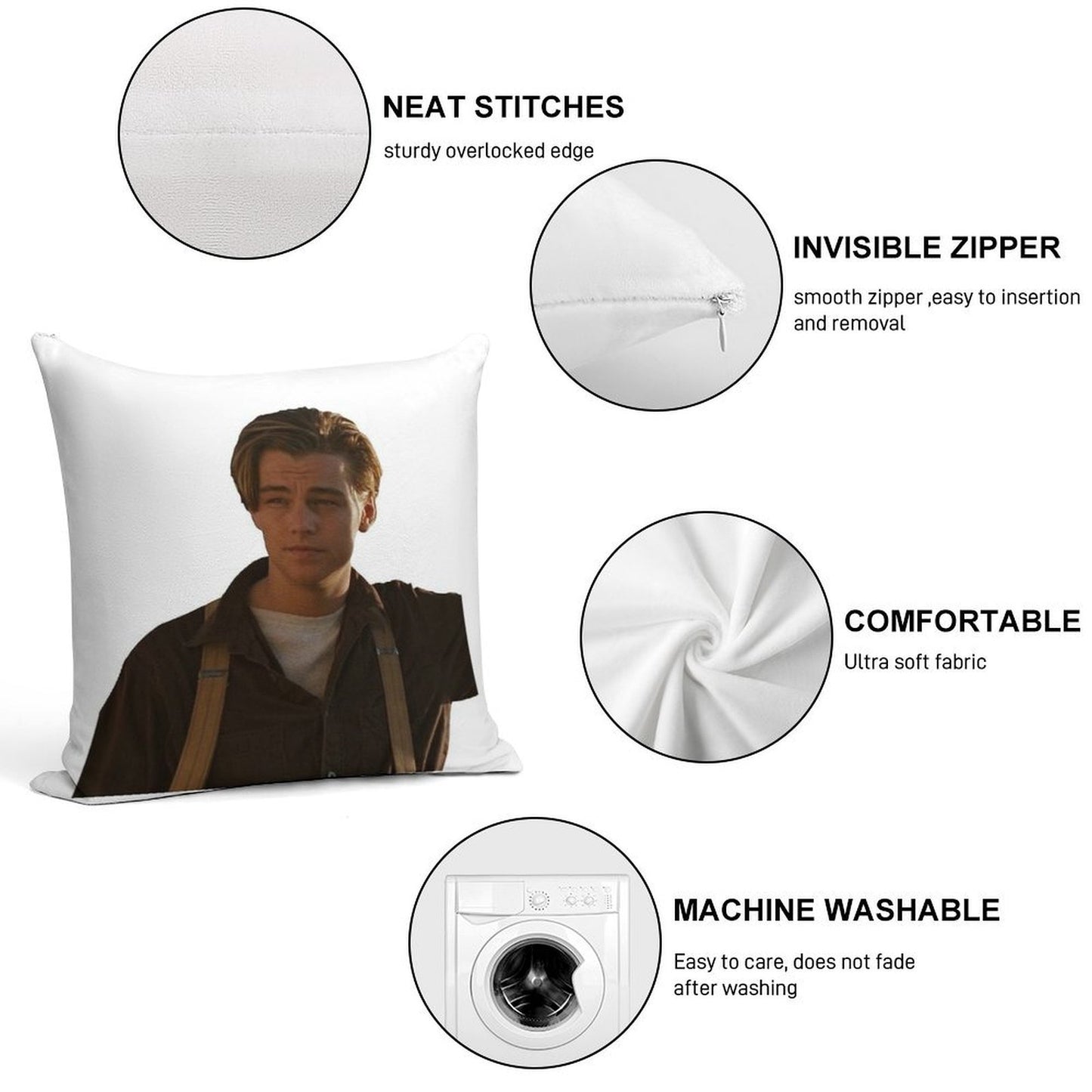 Jack Dawson from Titanic Soft Shrink-Resistant Throw Pillow