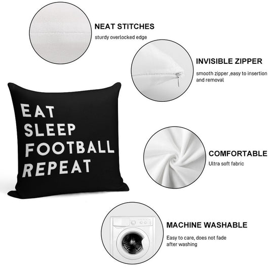 Eat Sleep Football Repeat Soft Short Plush Fabric Throw Pillow