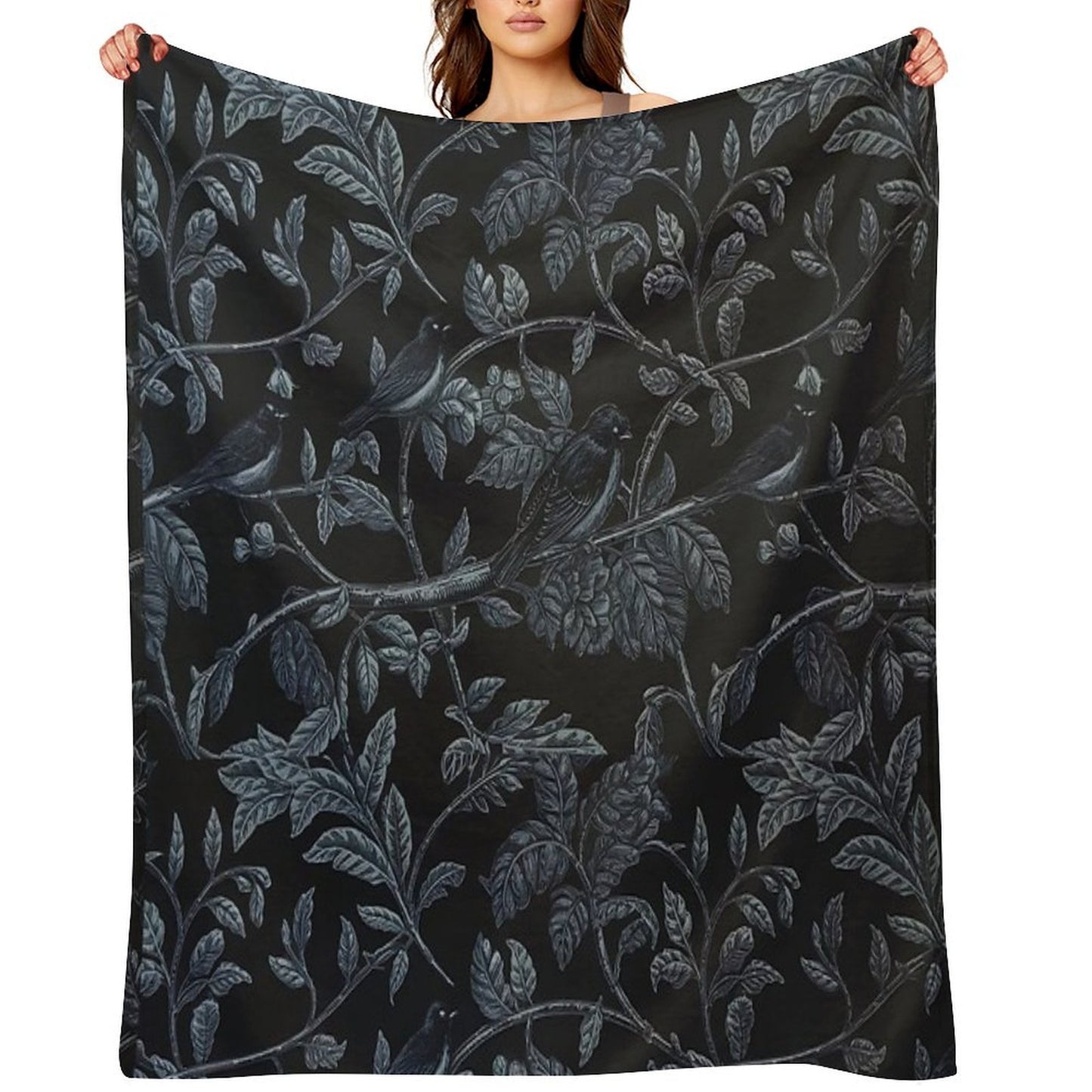 Medieval Floral Raven Throw Blanket