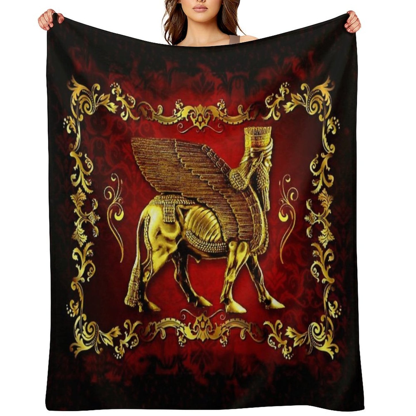 Assyrian LAMASSU ( WInged Bull) Throw Blanket