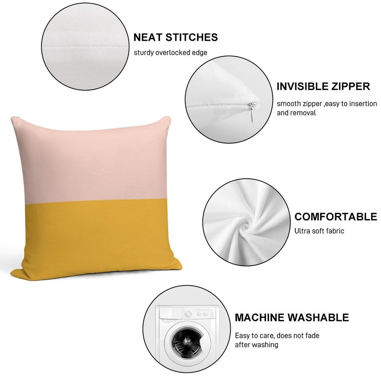 Blush Pink And Mustard Yellow Minimalist Color Block 2 Soft Washable Throw Pillow