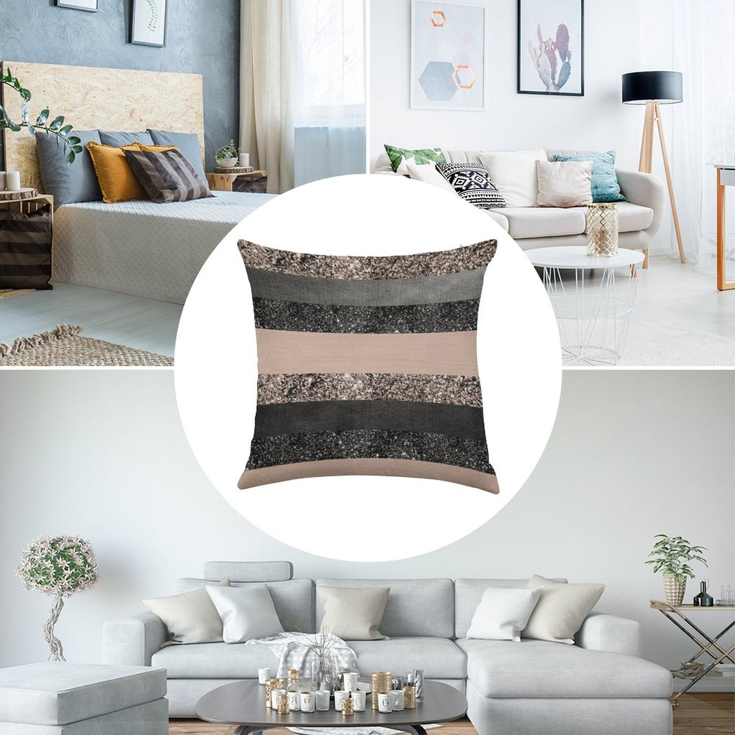 Blush Glam Stripes #2 (Photo of Glitter Only - Not Reflective) Linen Throw Pillow Cover
