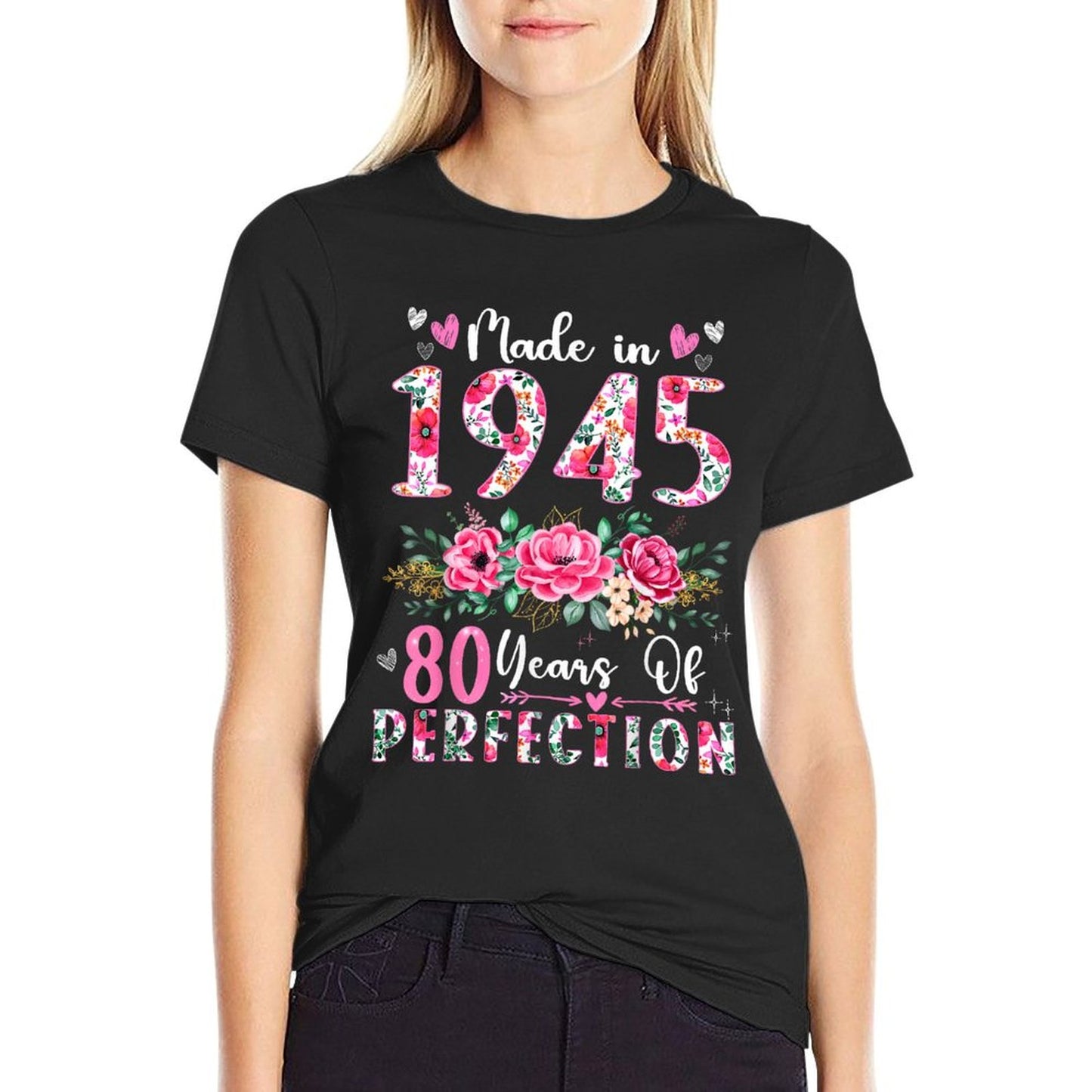 80 Year Old Made In 1945 Floral 80th Birthday Women T-Shirt