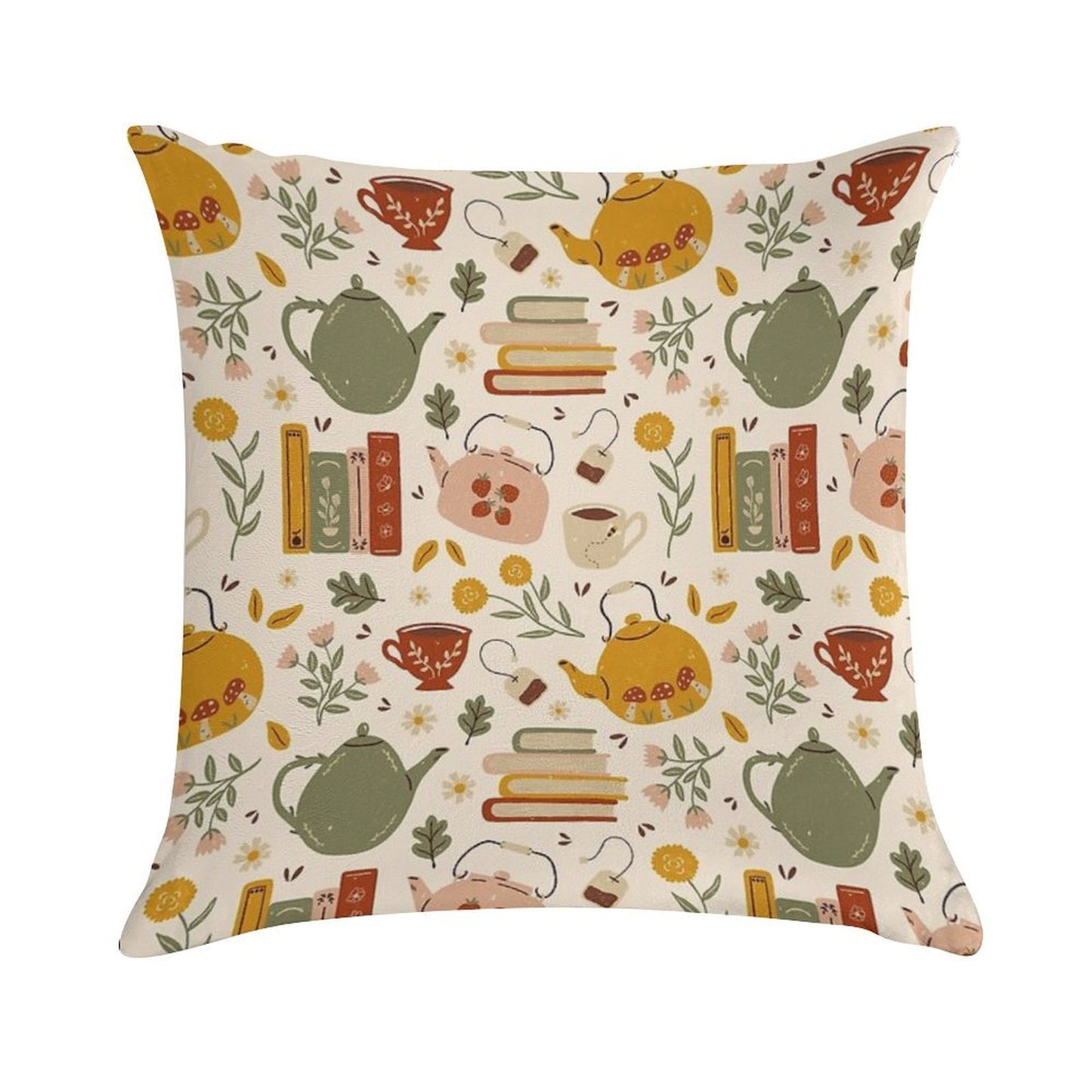 Flowery Books And Tea Soft Bedroom Essential Throw Pillow