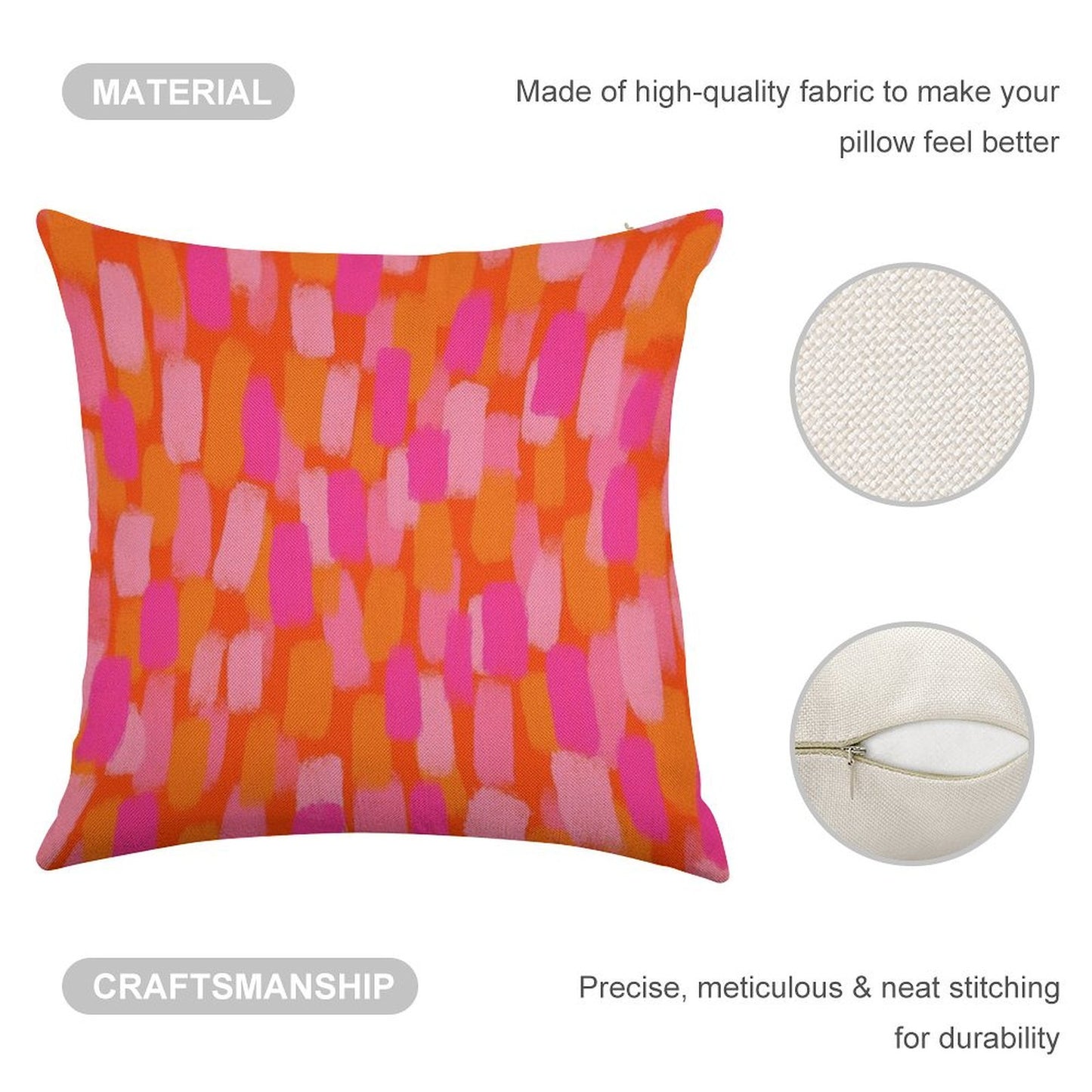 Abstract, Pink And Orange, Paint Brush Effect Linen Throw Pillow Cover