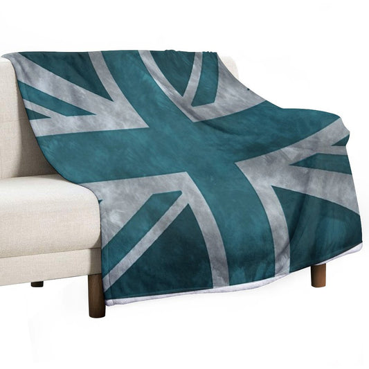 Teal Distressed Union Jack Throw Blanket