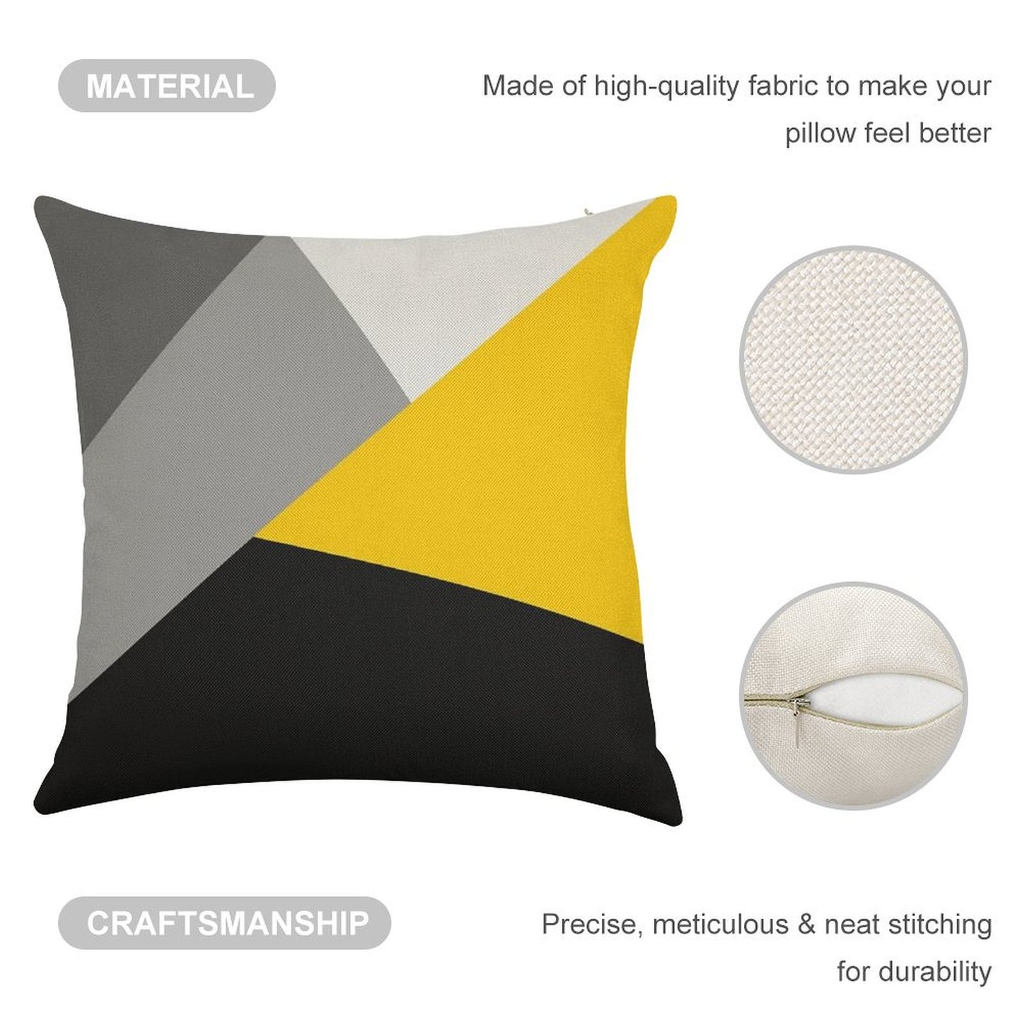 Simple Modern Gray Yellow And Black Geo Linen Throw Pillow Cover