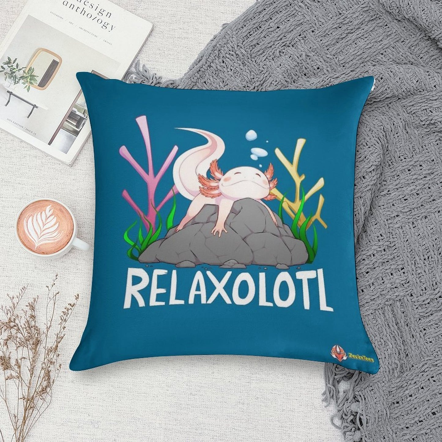 Relaxolotl A Cute Relaxing Axolotl on A Rock Soft Style Accent Throw Pillow