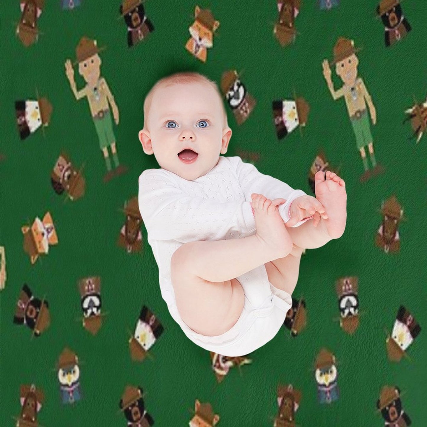 Wood Badge Patrol Critters - Baden-Powell Pattern - Green Throw Blanket