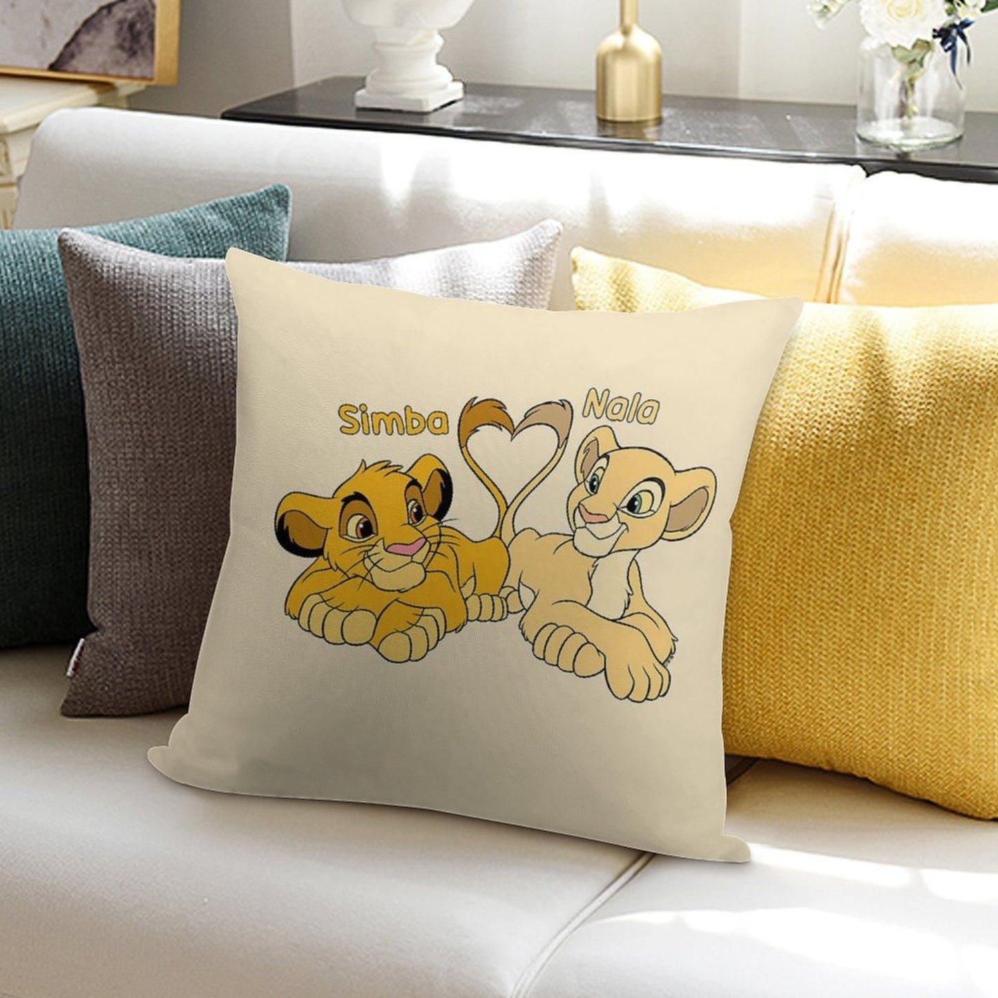 Simba And Nala - Cartoon Cubs Soft Decorative Cover Throw Pillow