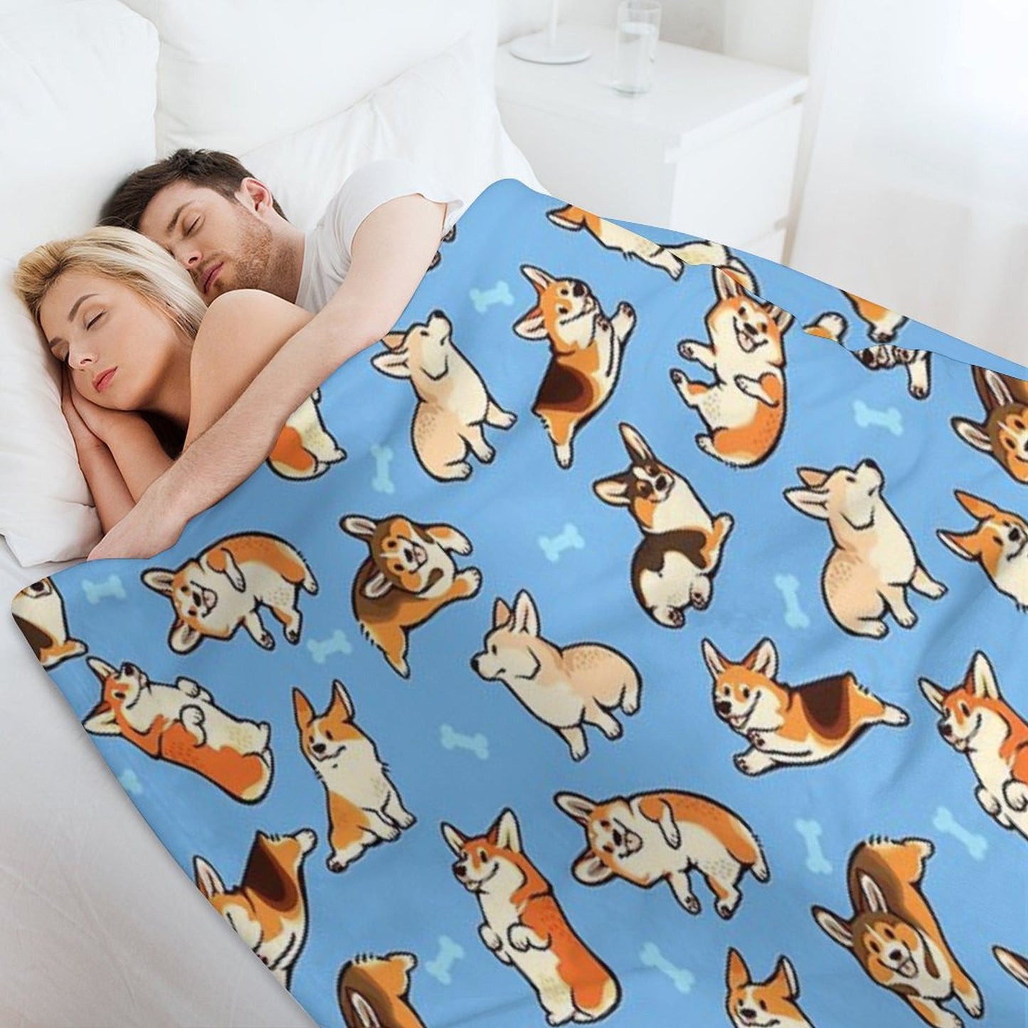 Jolly Corgis in Blue Throw Blanket