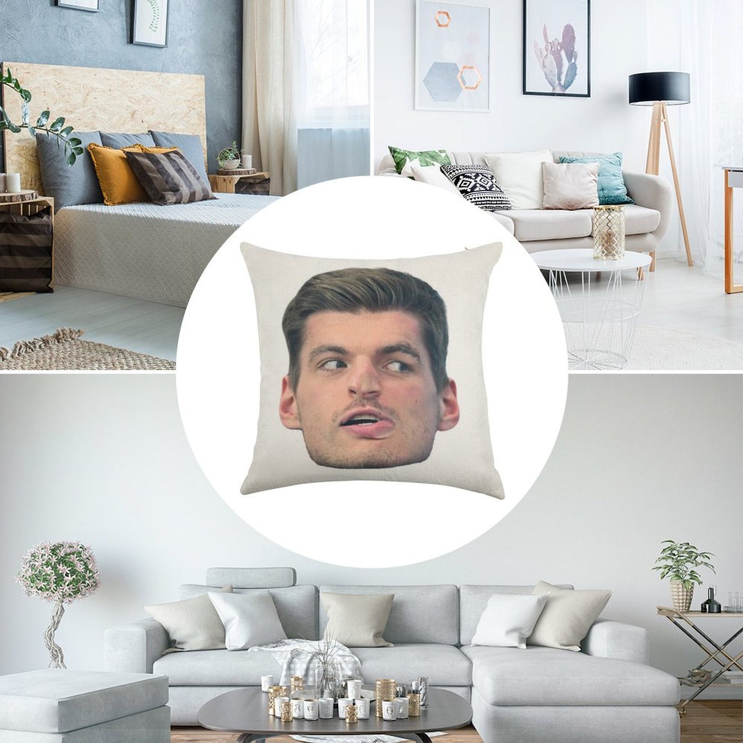 Max Verstappen Face Linen Throw Pillow Cover