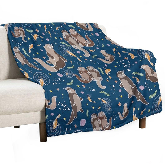 Sea Otters at Night Throw Blanket