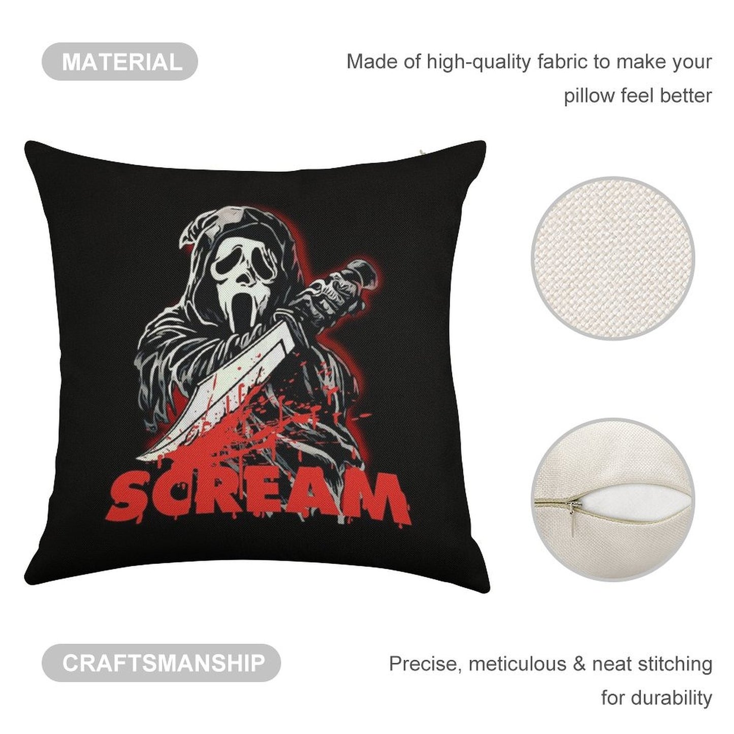 Scream Movie Linen Throw Pillow Cover