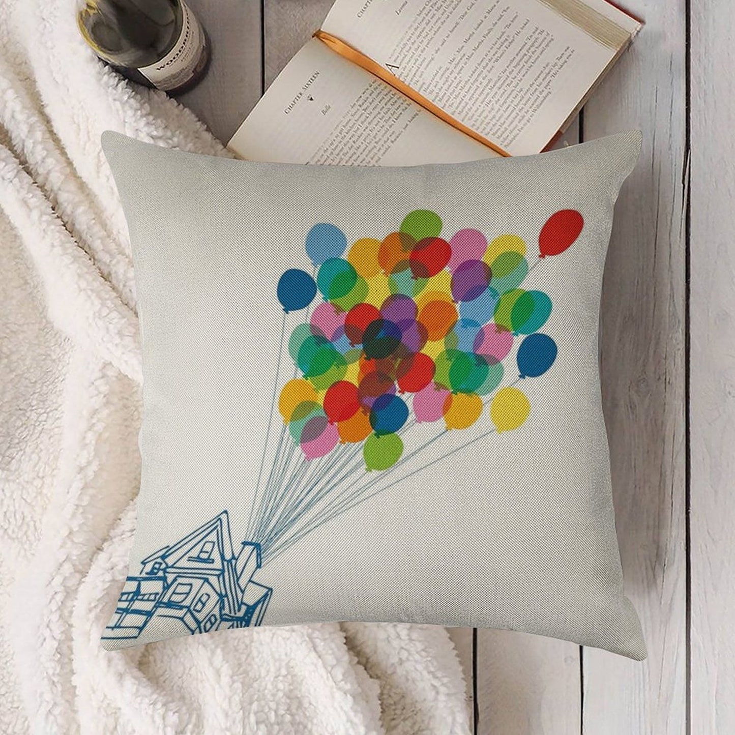 Up There - Up Linen Throw Pillow Cover