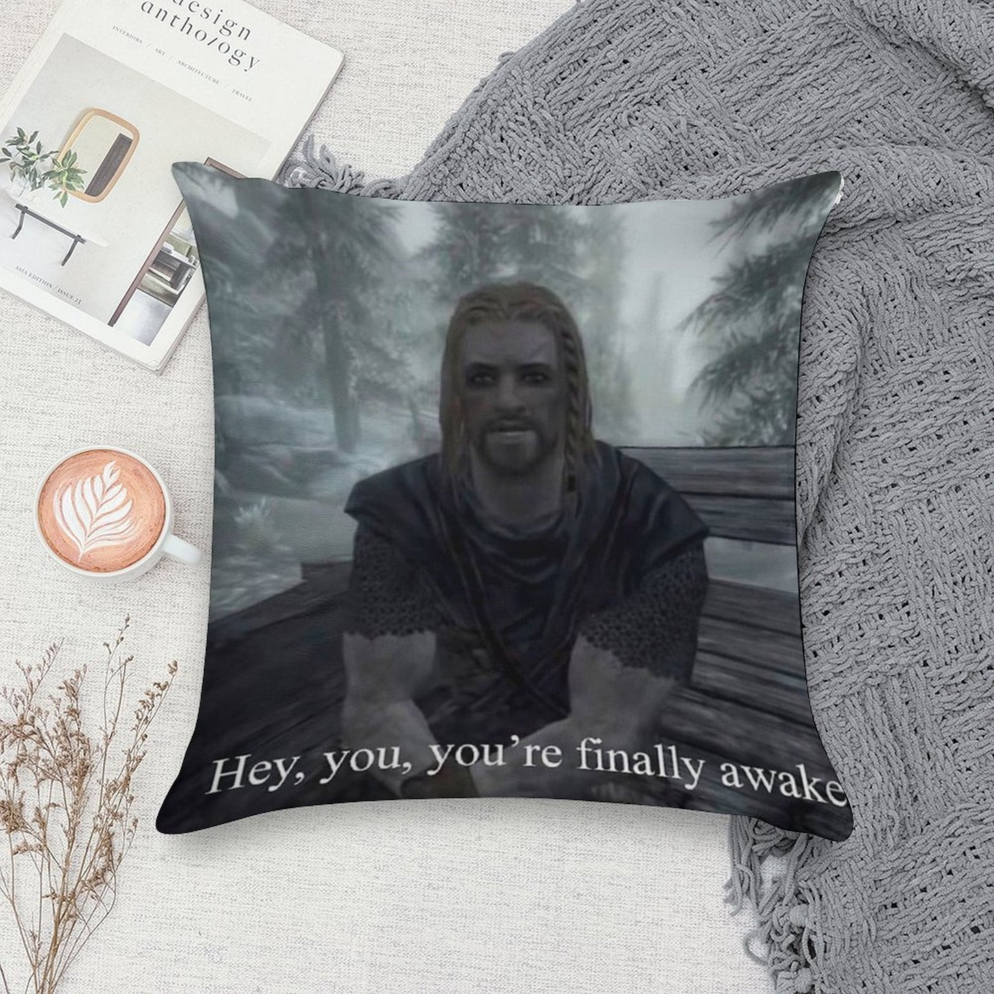 Hey You’re Finally Awake Soft Fade-Resistant Throw Pillow