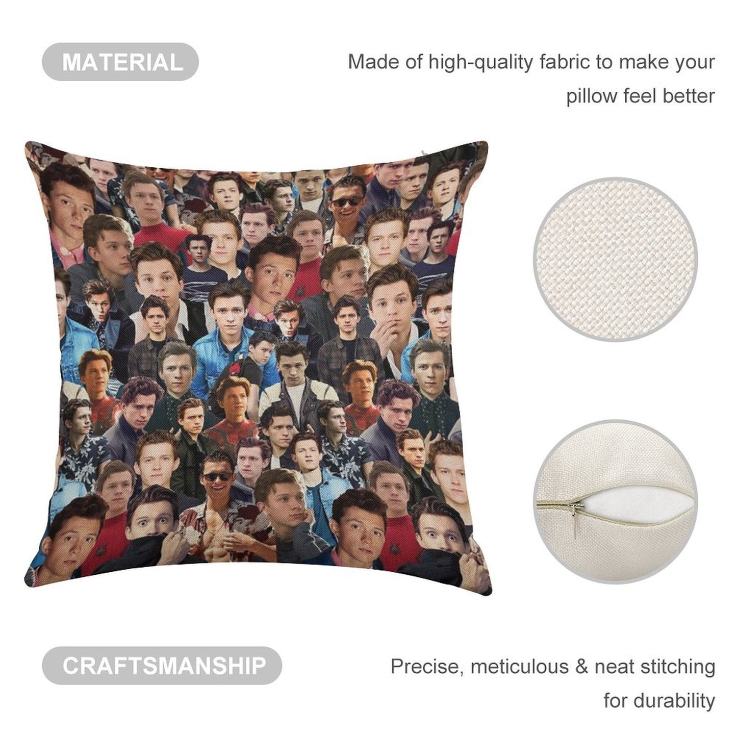 Tom Holland Collage Linen Throw Pillow Cover