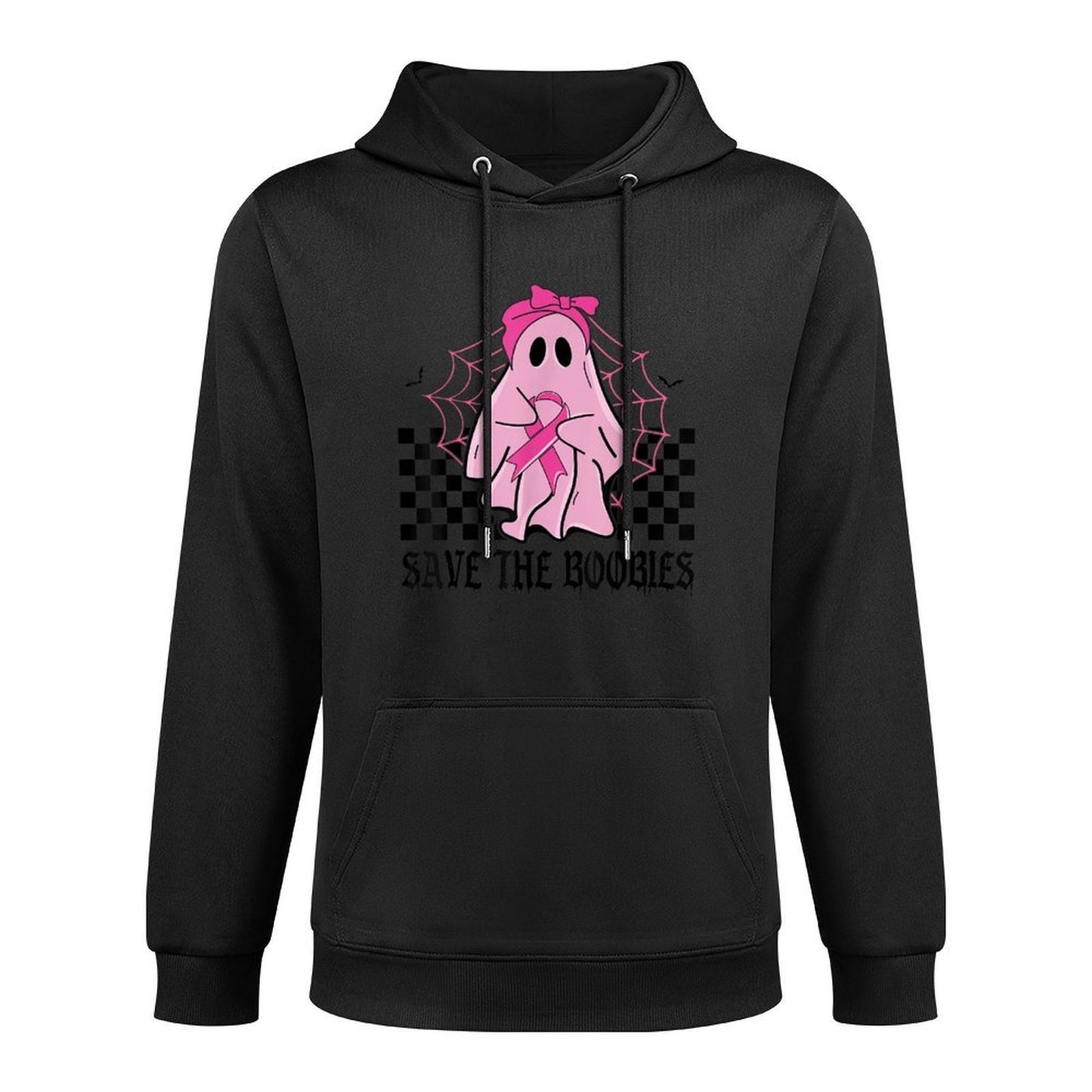 Save The Boobies Funny Breast Cancer Ribbon Halloween Ghost Kangaroo Pocket Hoodie