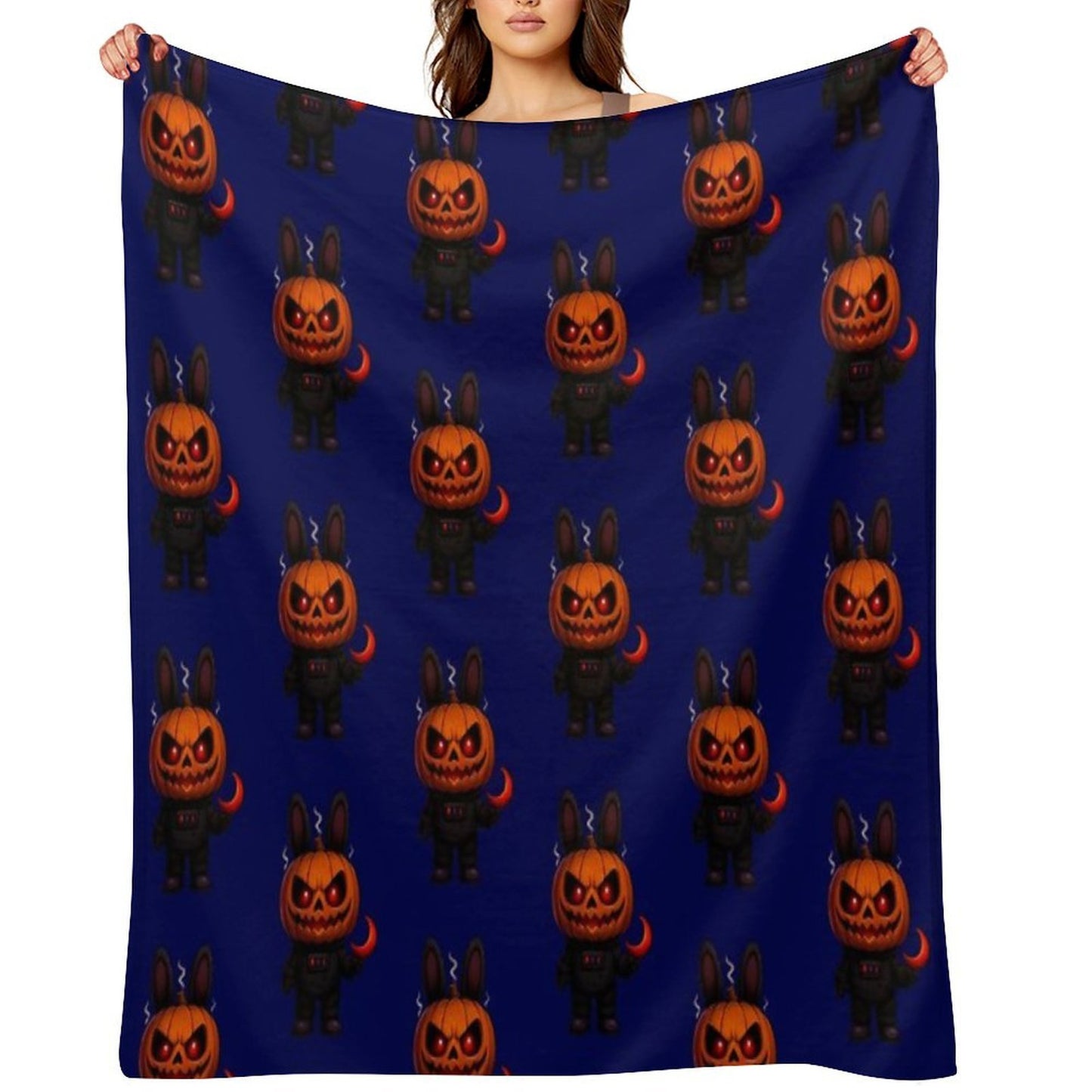 Halloween Pumpkin Monster Creepy Cute Art Throw Blanket