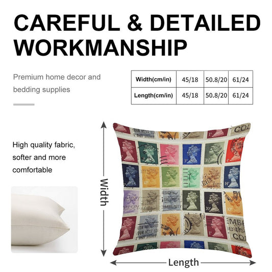 British Postage Stamps with A Queen Elizabeth Profile. Linen Throw Pillow Cover