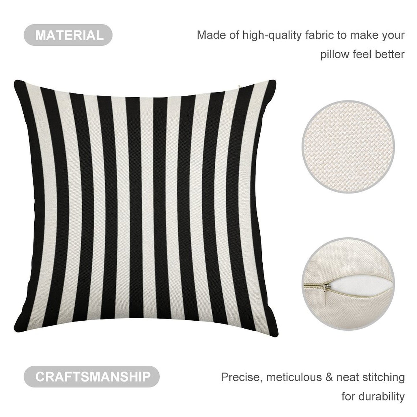 Black White Striped Pillow Cushion Cover Skirt Linen Throw Pillow Cover