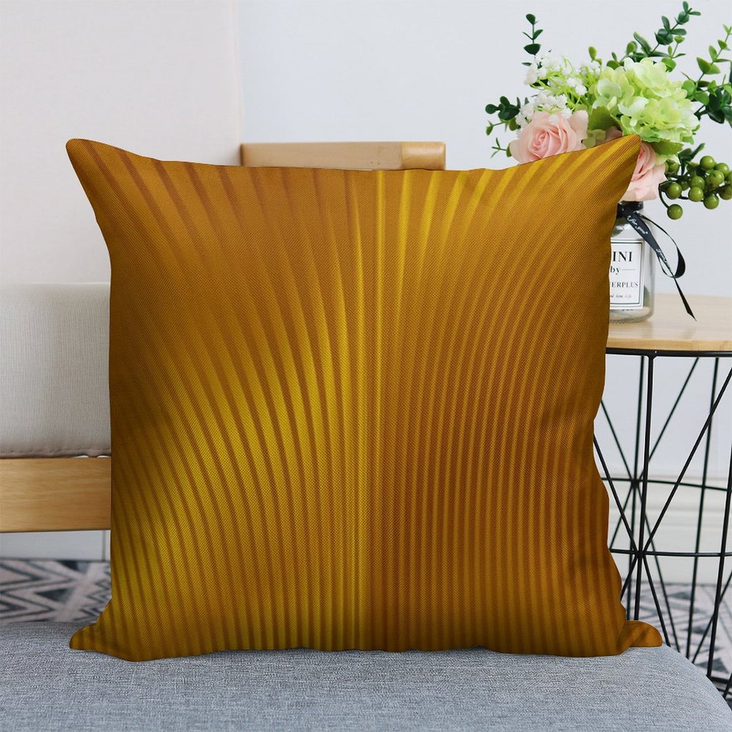 Golden Art Deco Pattern Linen Throw Pillow Cover