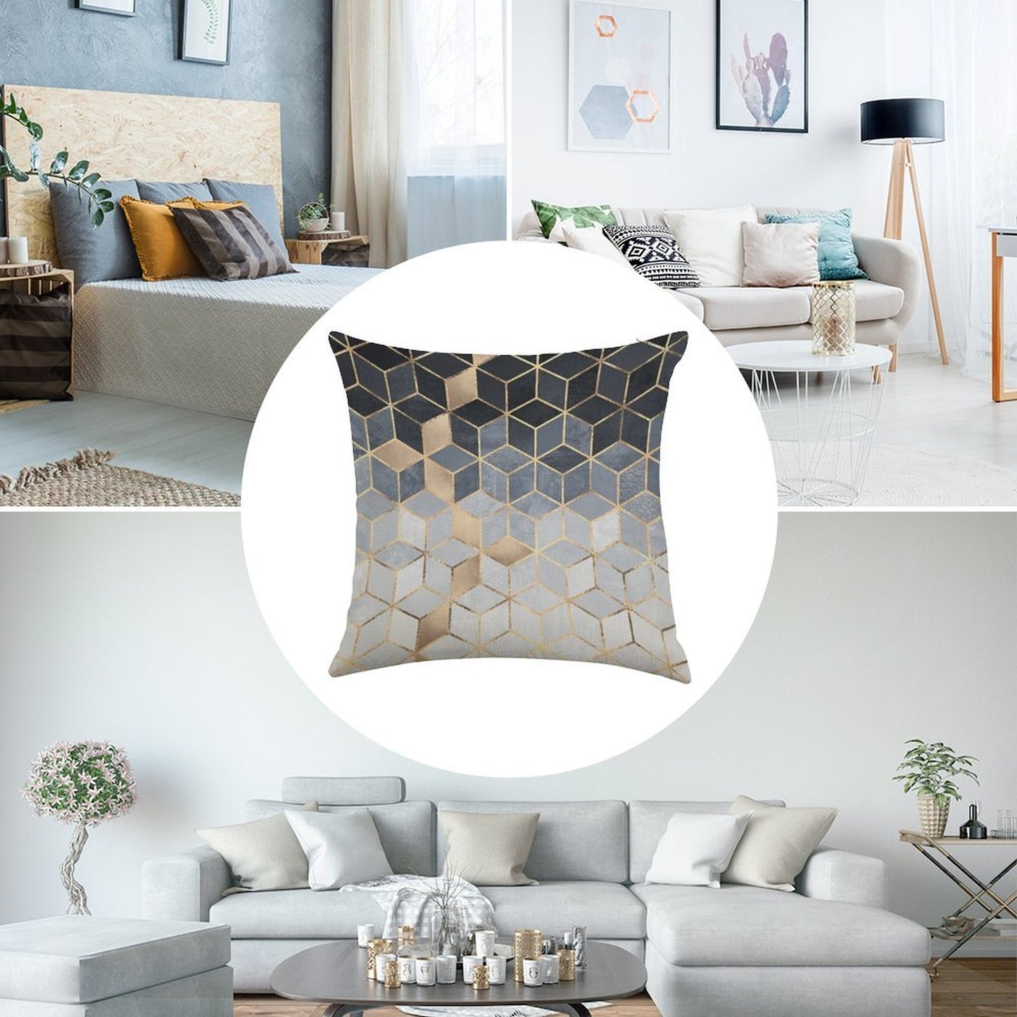 Soft Blue Gradient Cubes Linen Throw Pillow Cover