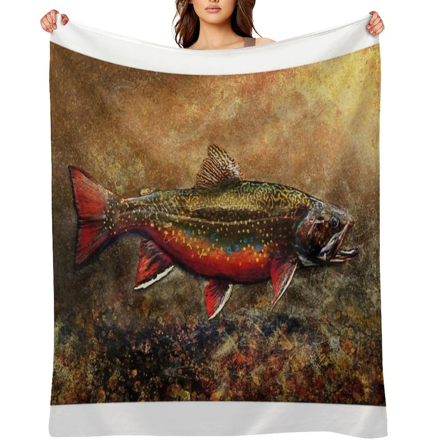 Spawning Male Brook Trout Illustration Throw Blanket