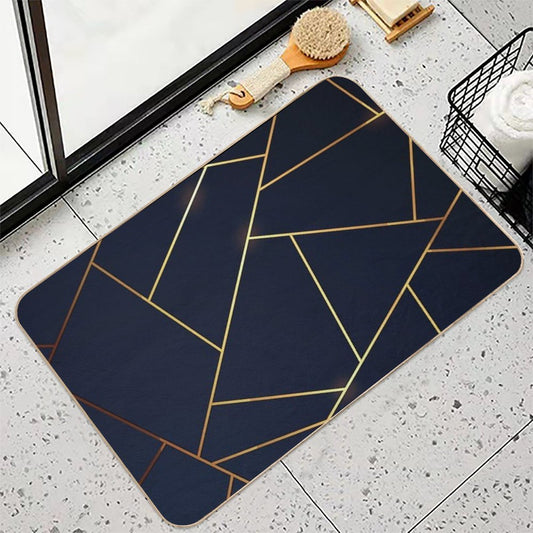 Geometric Navy Gold Stone Bath Mat