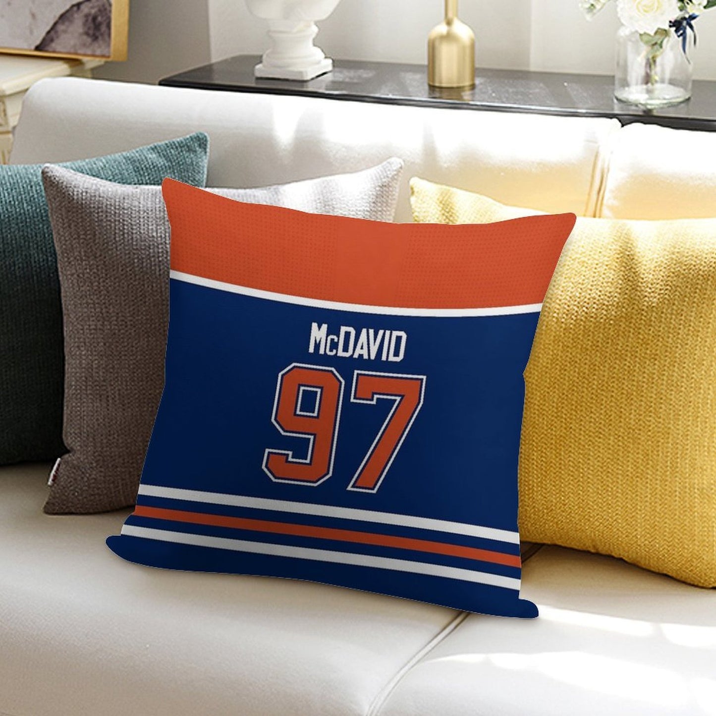 Edmonton Oilers Connor McDavid Home Jersey Back Phone Case Soft Fade-Resistant Throw Pillow