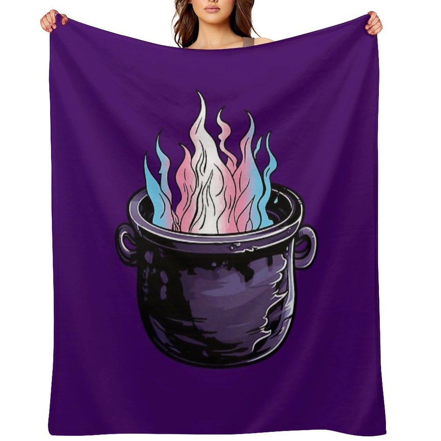 Trans Pride Flag Witches Cauldron , Transgender Witchy Design Throw Blanket