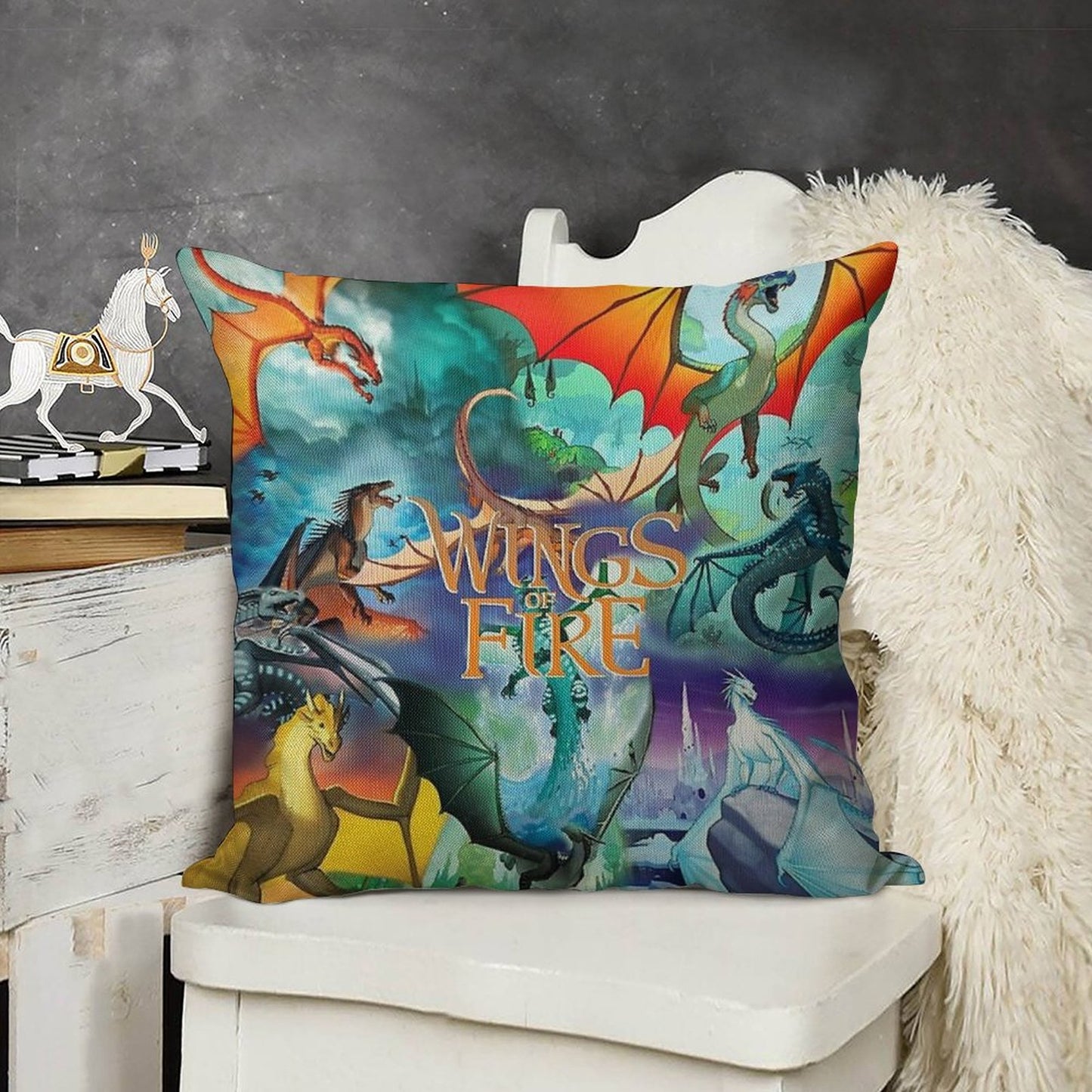 Wings of Fire All Dragon Series Linen Throw Pillow Cover