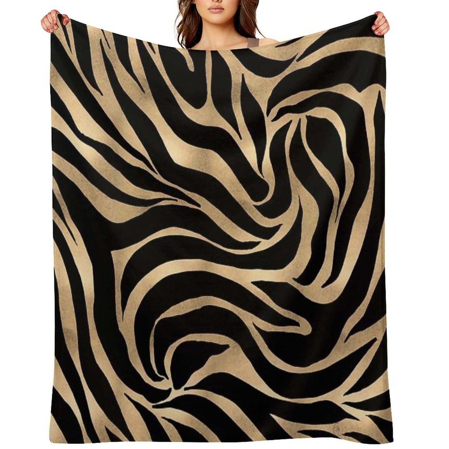 Elegant Metallic Gold Zebra Black Animal Print Throw Blanket