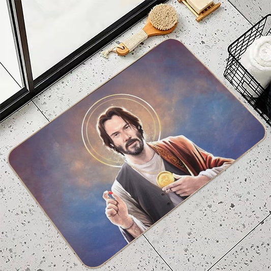 Keanu Reeves, Saint Keanu of Reeves, Keanu Reeves Original Religious Painting Bath Mat