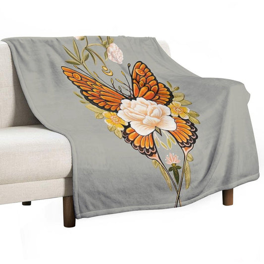 Tattoo Butterfly Peonies Throw Blanket