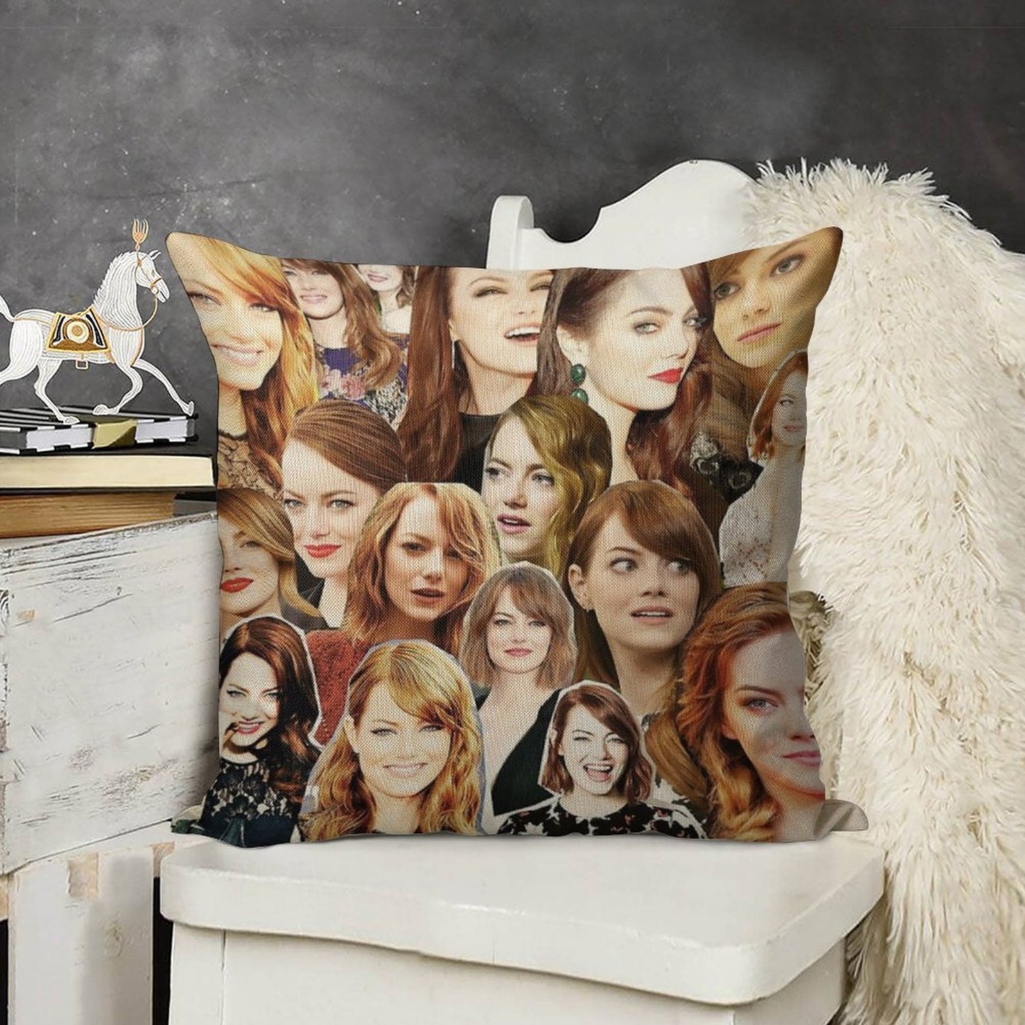 Emma Stone Collage Linen Throw Pillow Cover