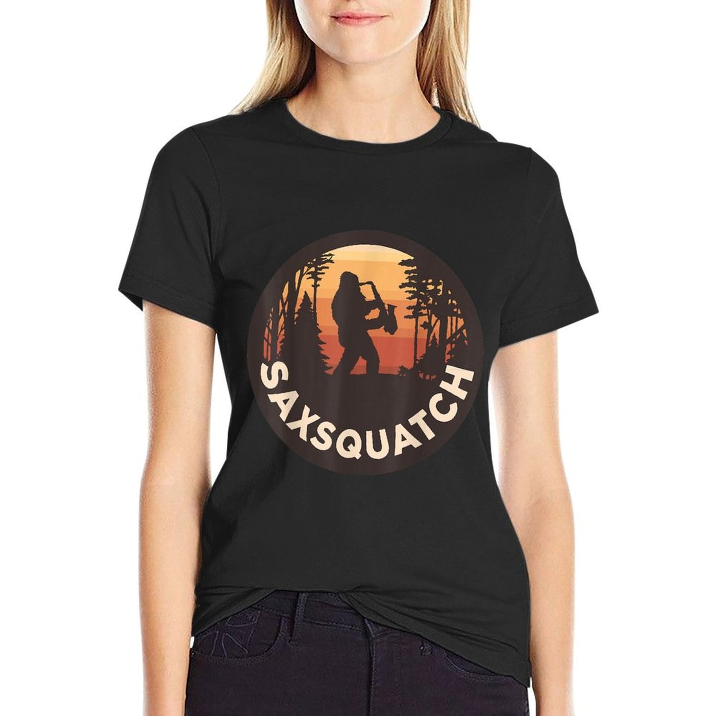 Retro Vintage Sax-Squatch Yeti Bigfoot Playing Saxophone T-Shirt