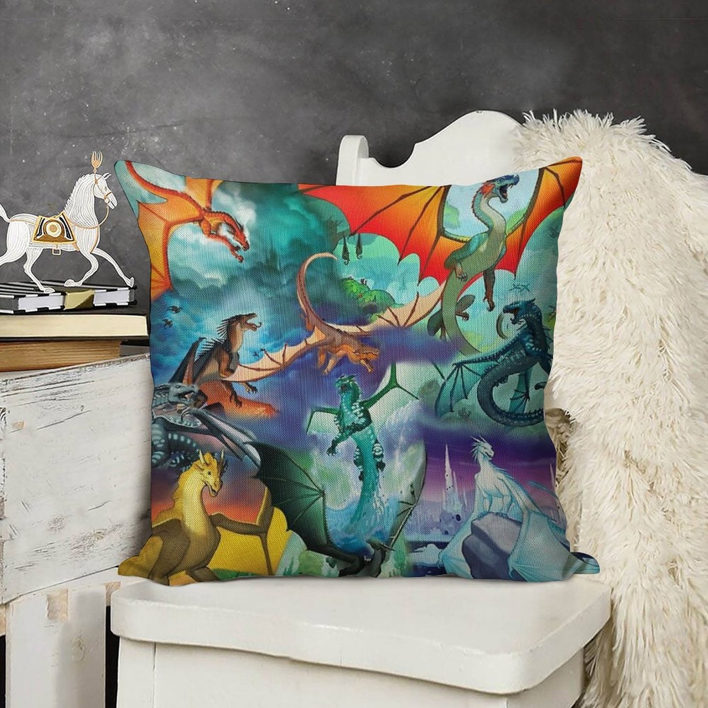 Wing of Fire All Dragon Pattern Background Linen Throw Pillow Cover