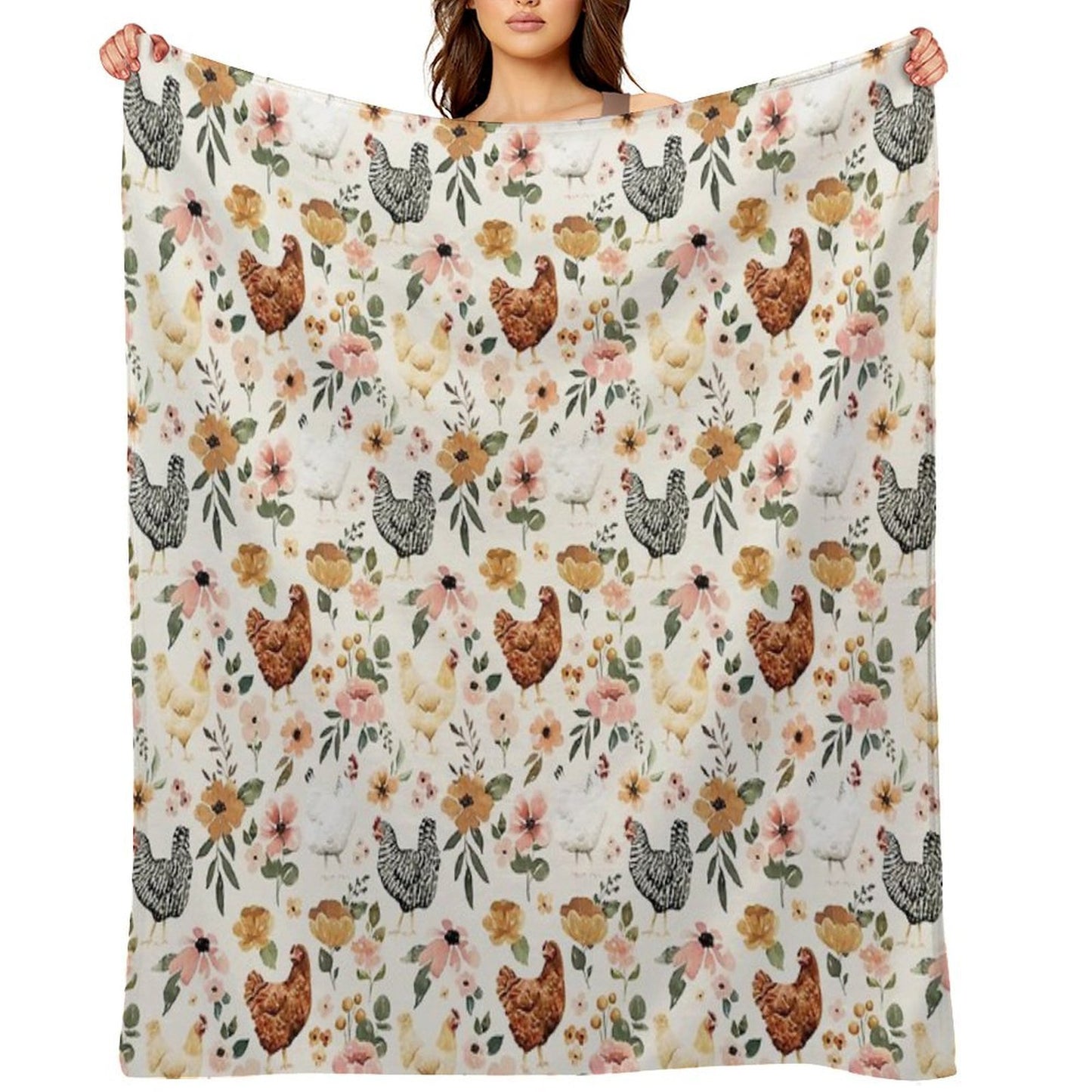 Watercolor Chicken Floral, Charlotte Floral Collection Throw Blanket