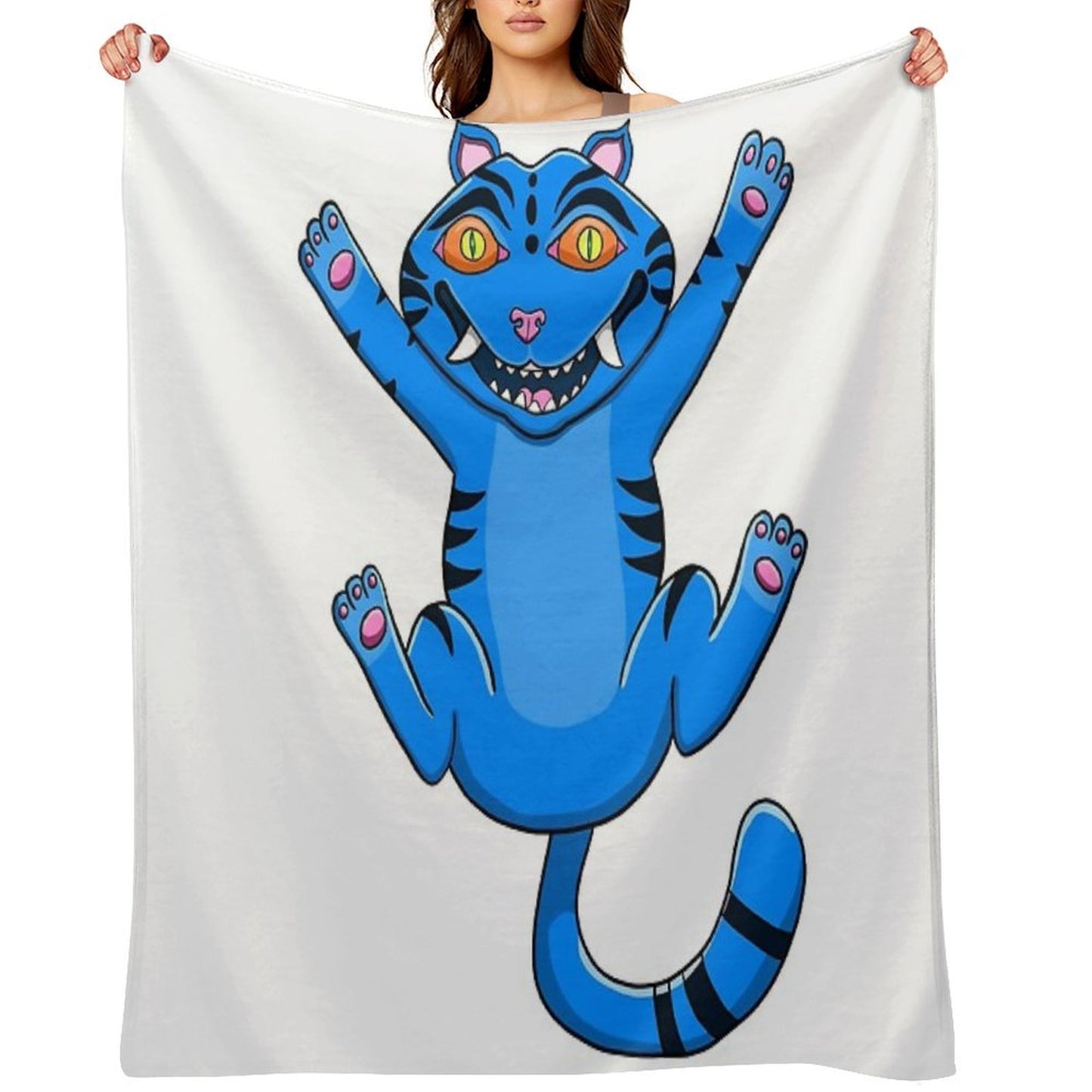 Playful Blue Tiger Cat Throw Blanket