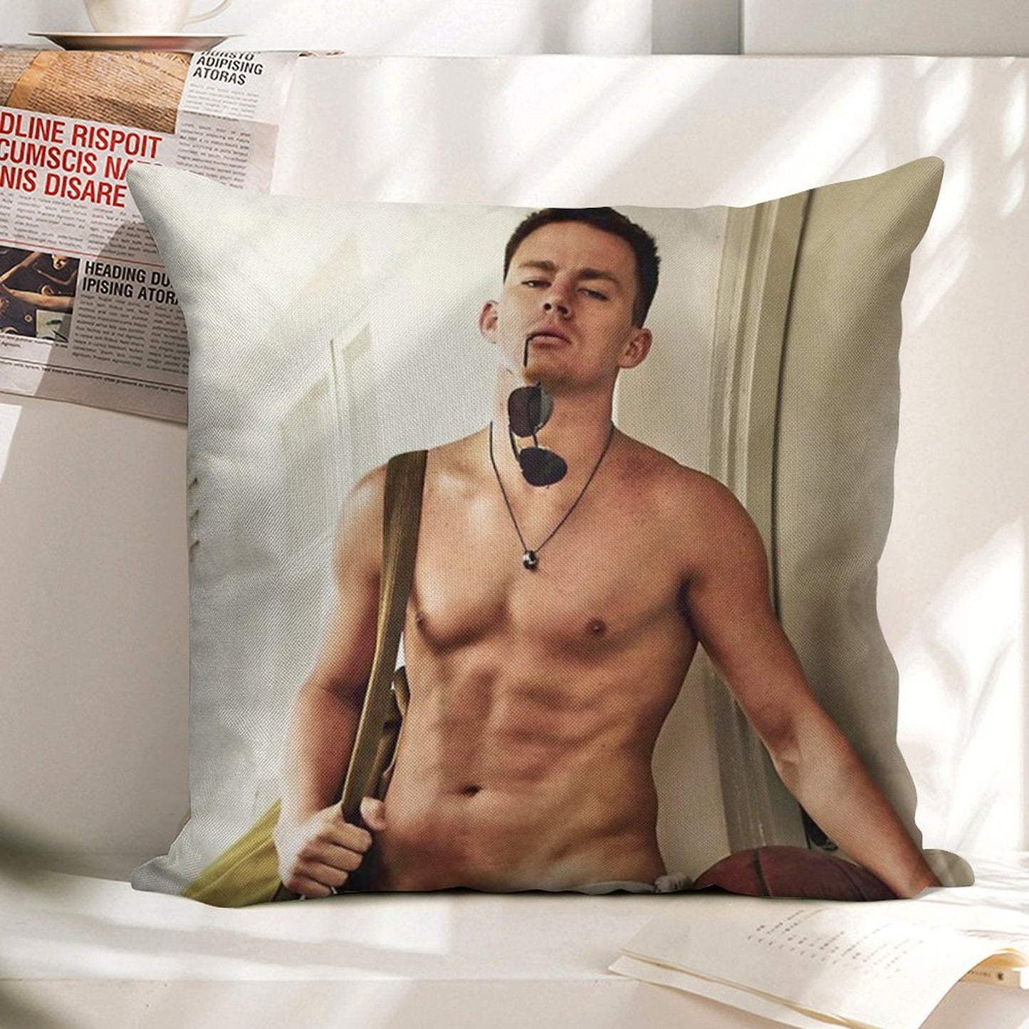 Channing Tatum Shirtless Linen Throw Pillow Cover