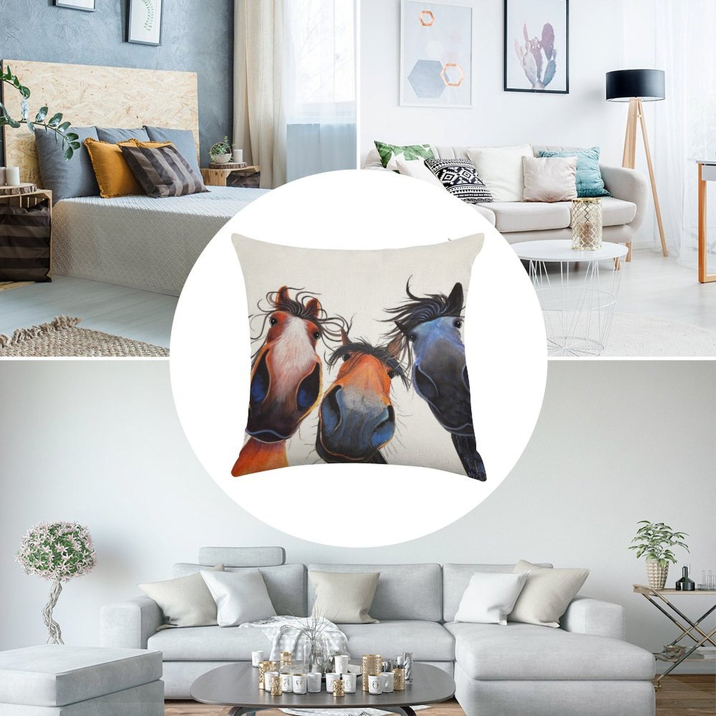 HaPPY HoRSe PRiNT ' WHo LeFT THe GaTe OPeN ' BY SHiRLeY MacARTHuR Linen Throw Pillow Cover