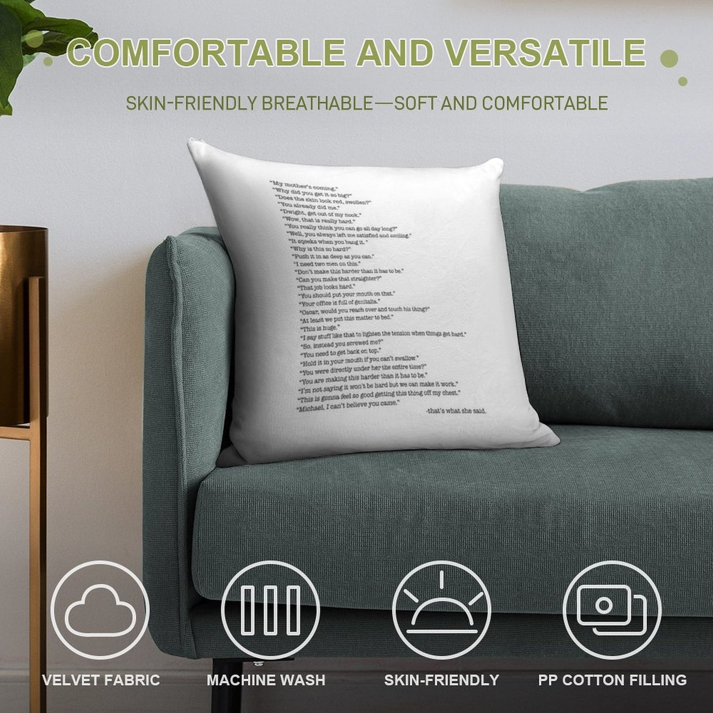 Every That's What She Said From The Office Soft Shrink-Resistant Throw Pillow