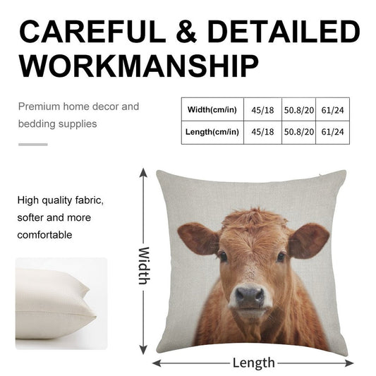 Cow - Colorful Linen Throw Pillow Cover