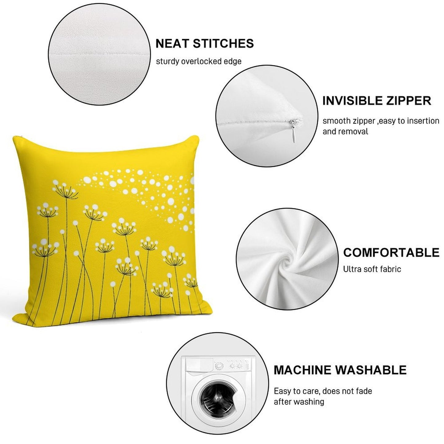 Dandelions (on Yellow) Soft Bedroom Essential Throw Pillow