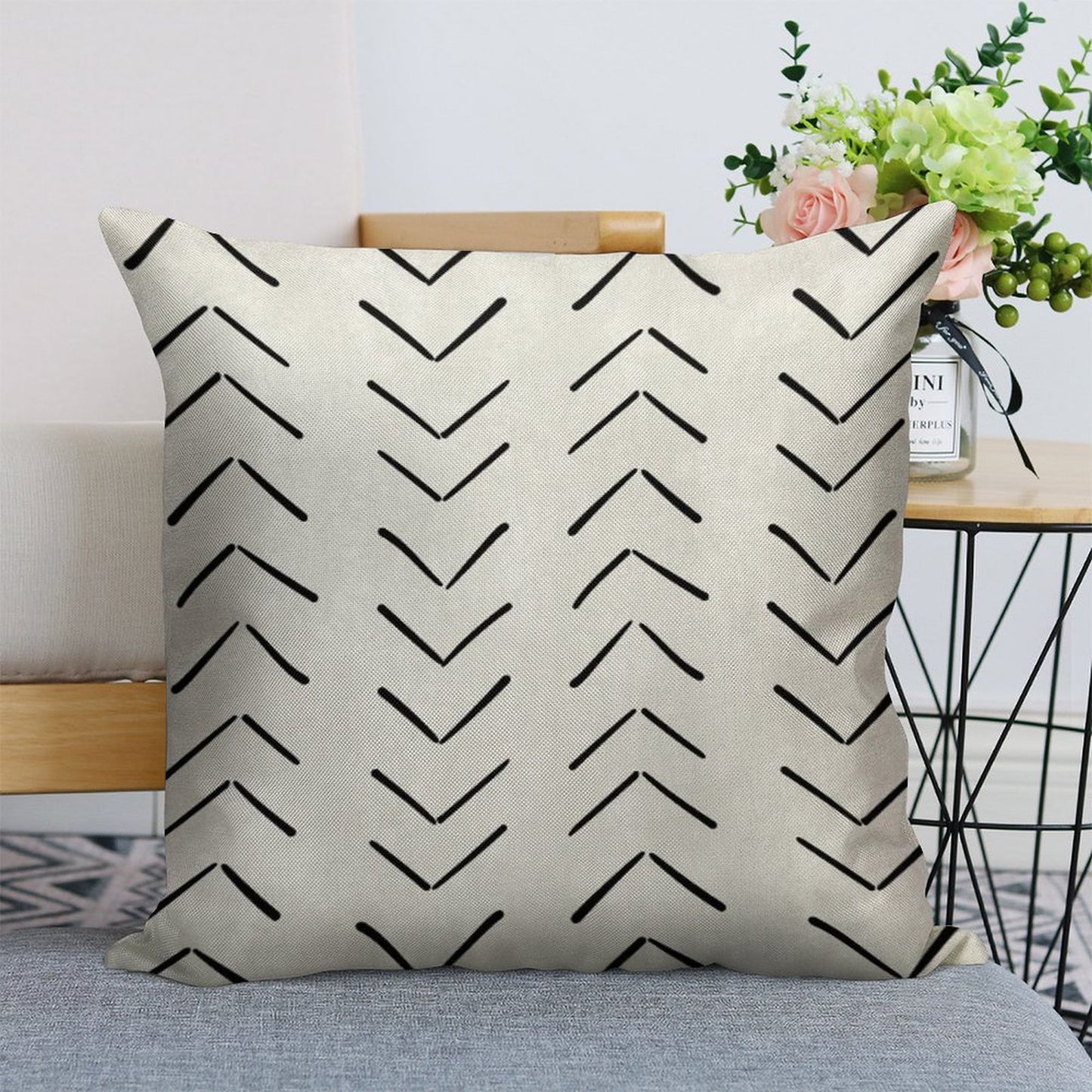 Boho Big Arrows in White And Black Linen Throw Pillow Cover