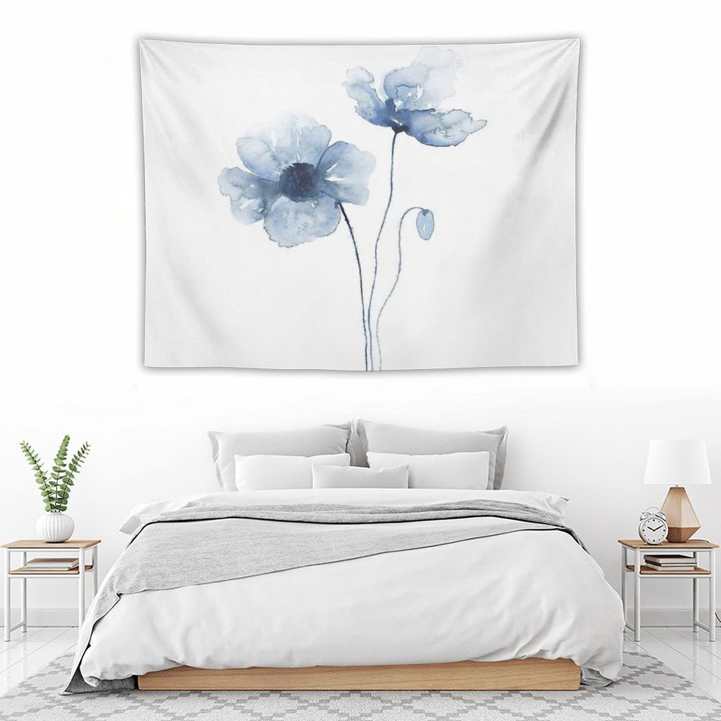 Blue Watercolor Poppies Tapestry