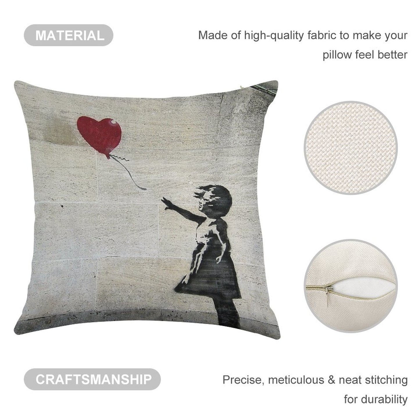 Banksy's Girl with A Red Balloon Linen Throw Pillow Cover