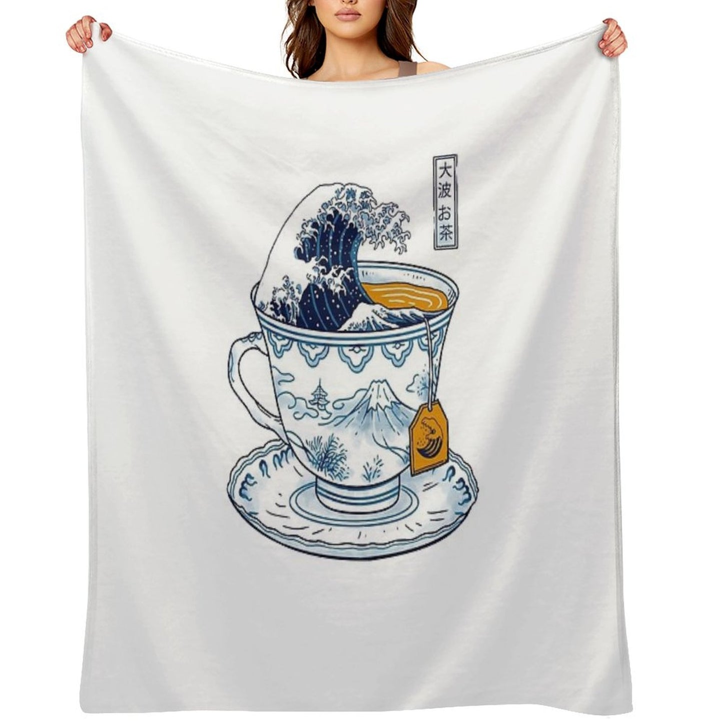 The Great Kanagawa Tea Throw Blanket